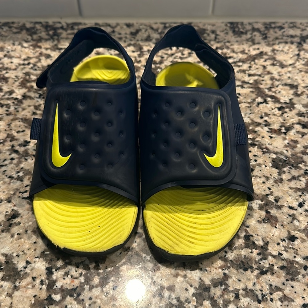 Navy and Yellow Nike Velcro Sandals US 10C